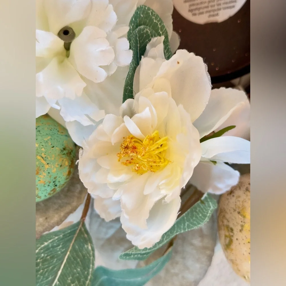 Spring Wreath or Candle Ring Centerpiece Greenery & Pastel Easter Eggs & Flowers